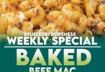 *WKLY SPCL* baked lean-beef mac w/ steamed broccoli