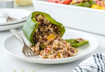 cabbage & ground turkey stir-fry & white rice stuffed peppers