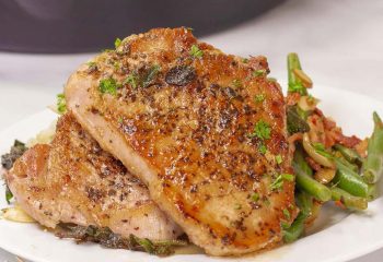 seared red wine pork chops & fiesta orzo salad