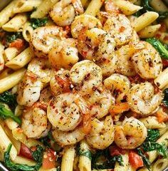 spicy-ish shrimp & spinach penne pasta