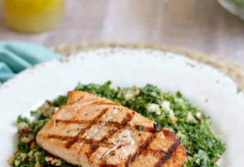 kale quinoa salad w/ cedar plank salmon