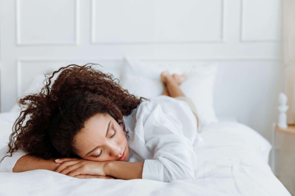 woman sleeps to rest and recover from hard work
